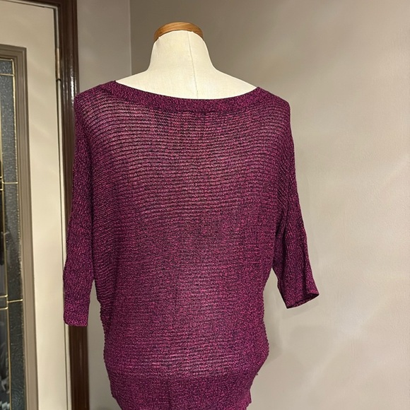 Express Women's Heather Magenta Knit Sweater bat wing 1/2 sleeve ribbed size M - Picture 4 of 9